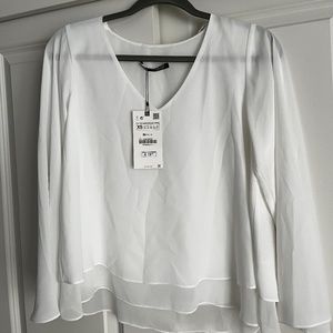 Zara White flowy Blouse XS BNWT